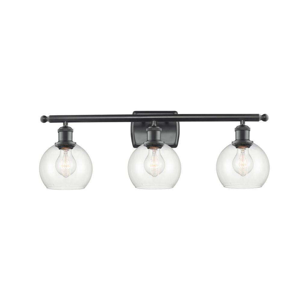 Athens 26 in. 3-Light Matte Black Vanity Light with Glass Shade price history on PriceWatchPro