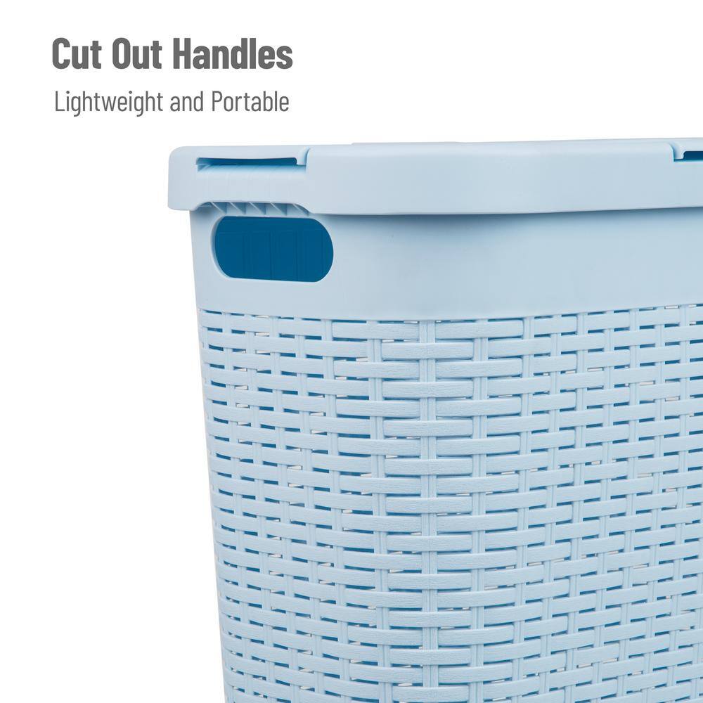 Baby Blue Slim Wicker Plastic Laundry Hamper with Lid