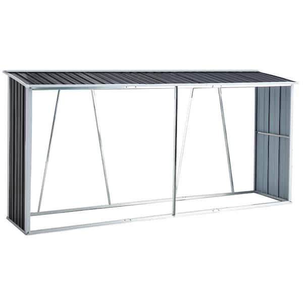129.9 in. Anthracite Galvanized Steel Firewood Rack Log Storage Shed, Log Holder with Roof, Log Storage Shed