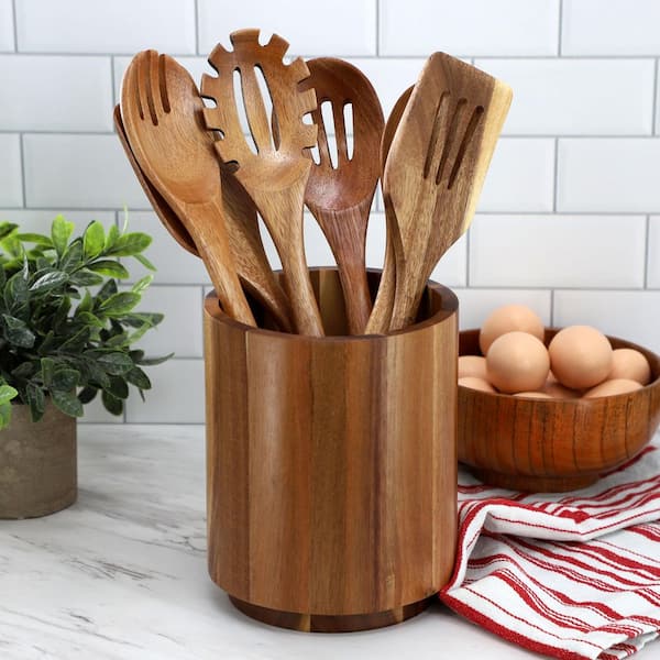 Elama 7 Piece Acacia Wood Kitchen Cooking Utensil Set 985123353M