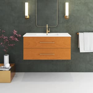 Napa 40 in. W. x 18 in. D Single Sink Bathroom Vanity Wall Mounted in Pacific Maple with Ceramic Integrated Countertop