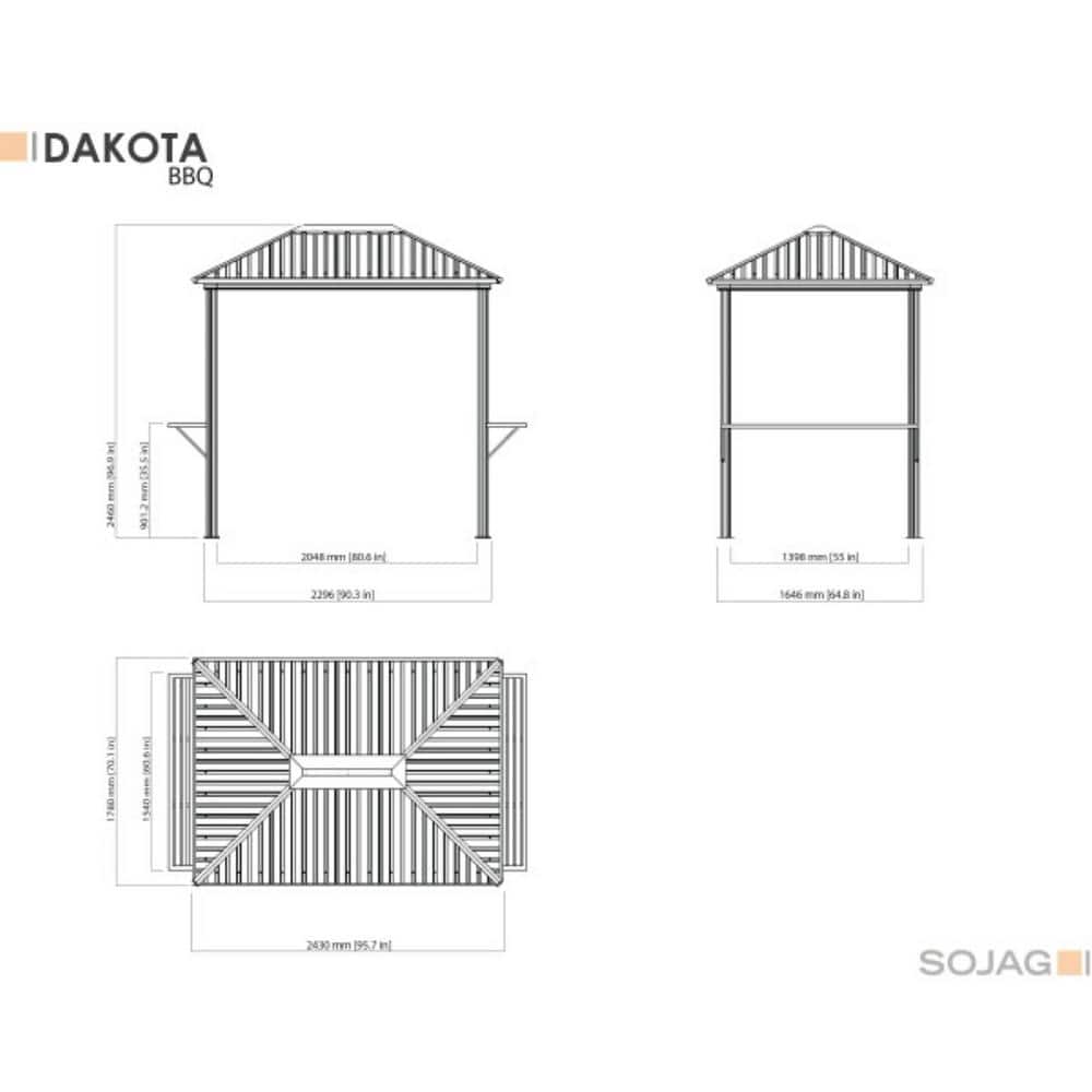 Dakota 6' x 9' Black Aluminum Grill Gazebo with Steel Roof