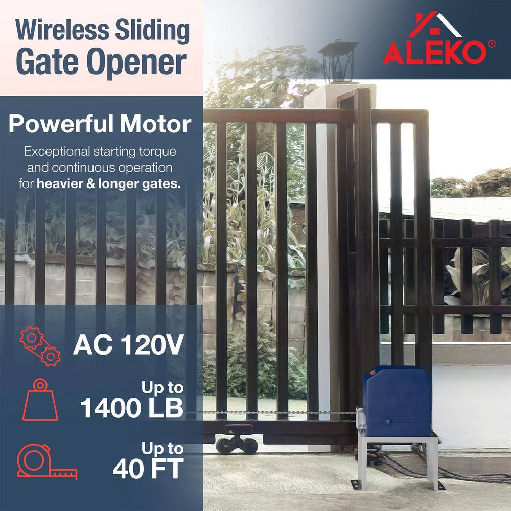 ALEKO 1400 lb 40 ft Sliding Gate Opener Kit with Wireless Keypad