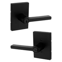 Halifax Square Matte Black Keyed Entry Door Handle Featuring SmartKey Security
