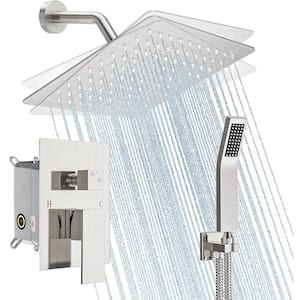 8 in. 2-Spray Wall Mount Fixed Rain Shower Head and Handheld Shower Head 1.8 GPM in Brushed Nickel