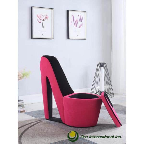 High Heels Storage Chair, Pink And Black High Heel Shoe Chair