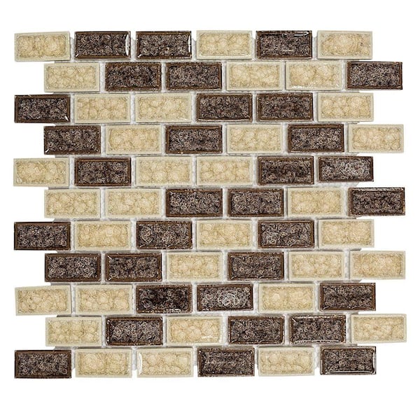 Jeffrey Court Hazelnut Butter Crackle Cream 12 in. x 11.5 in. Interlocking Glossy Ceramic and Glass Mosaic Tile (0.958 sq. ft. / Each)