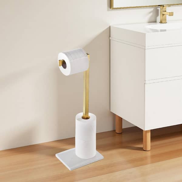 Standing Toilet Paper Holder with Storage in Gold