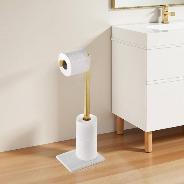 Standing Toilet Paper Holder with Storage in Gold