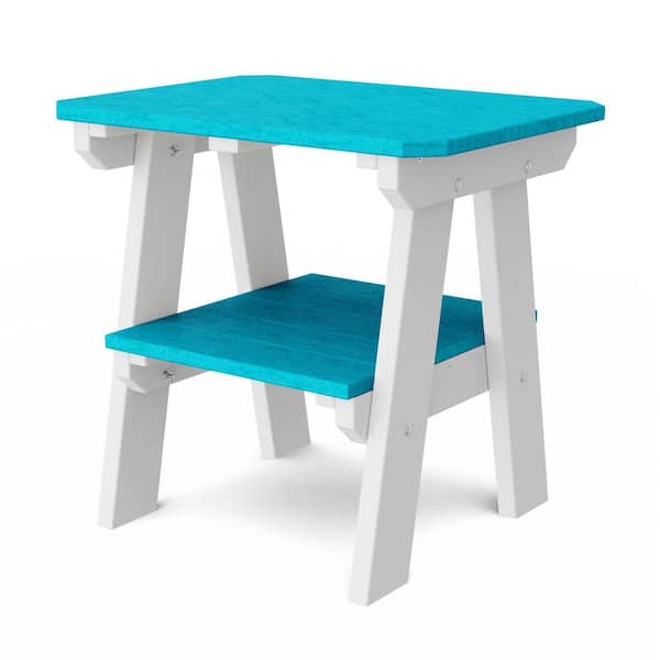 1-Piece Light Blue Composite Outdoor Side Table with Convex Edge