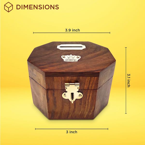 Vintiquewise Wooden Decorative Coin Bank Money Saving Box Secured