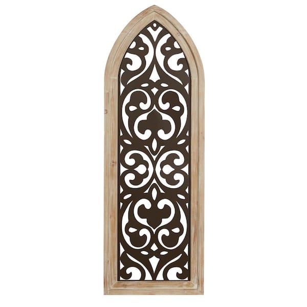 Litton Lane 16 in. x  47 in. Metal Brown Carved Design Abstract Wall Decor with Arched Frame