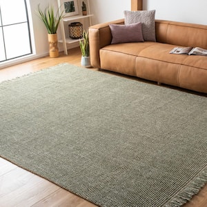 Natural Fiber Green/Beige 6 ft. x 6 ft. Woven Thread Square Area Rug