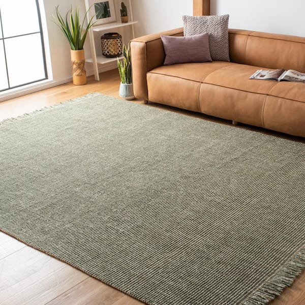 Natural Fiber Green/Beige 6 ft. x 6 ft. Woven Thread Square Area Rug