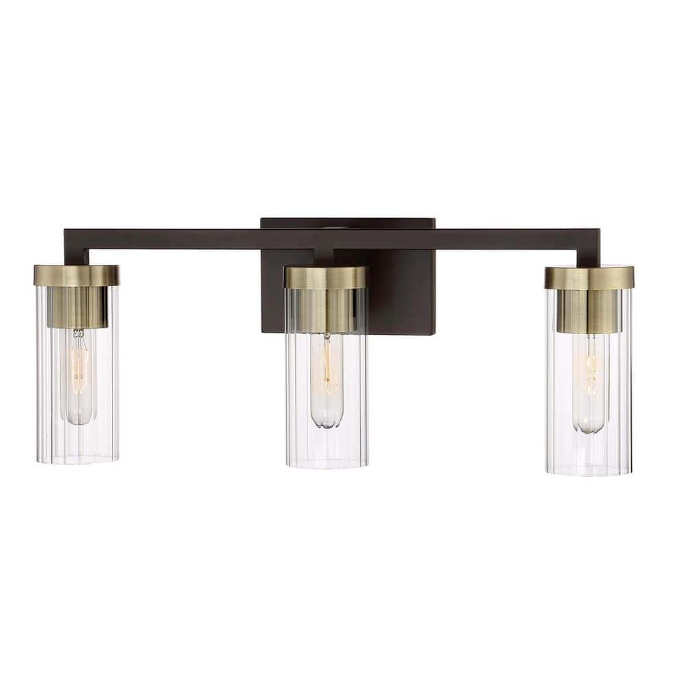 Aged Bronze and Brass 3-Light Cylinder Vanity Fixture