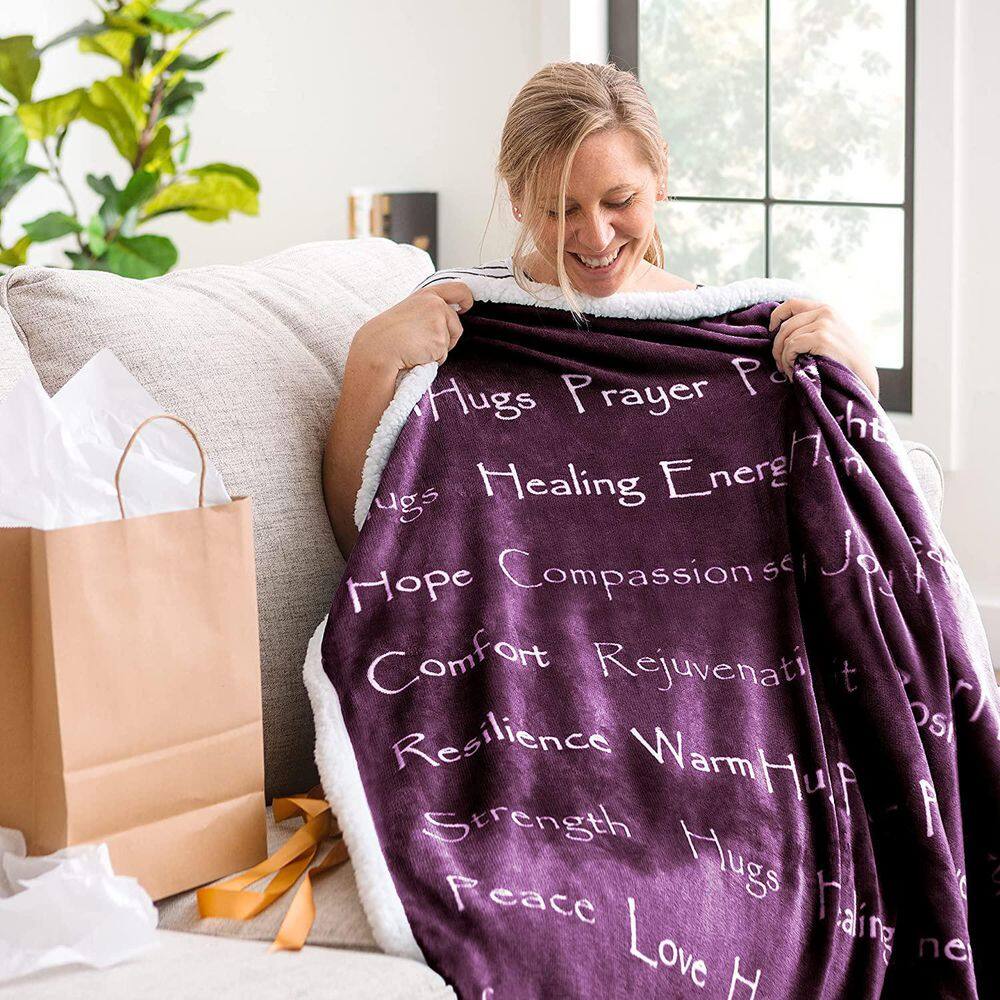 Purple Reversible Faux Fur and Sherpa Throw Blanket