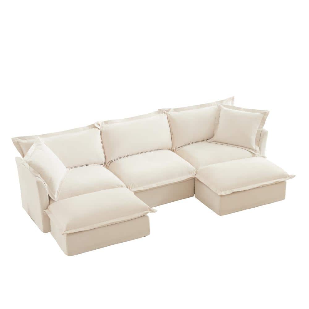 88 in. Armless 3-piece Chenille U-Shape Deep Seat Sectional Sofa with Pillows in Cream durable construction price history on PriceWatchPro