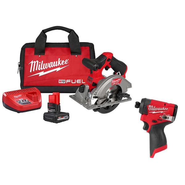 M12 FUEL 12V Lithium-Ion Brushless 5-3/8 in. Cordless Circular Saw Kit w/ Impact Driver and Batteries