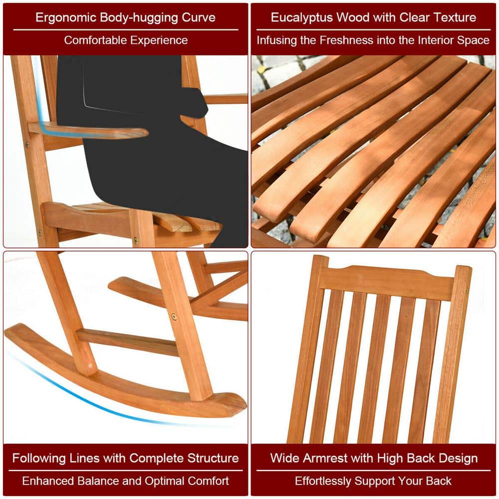 Natural Eucalyptus Wood Outdoor Rocking Chair with Arms