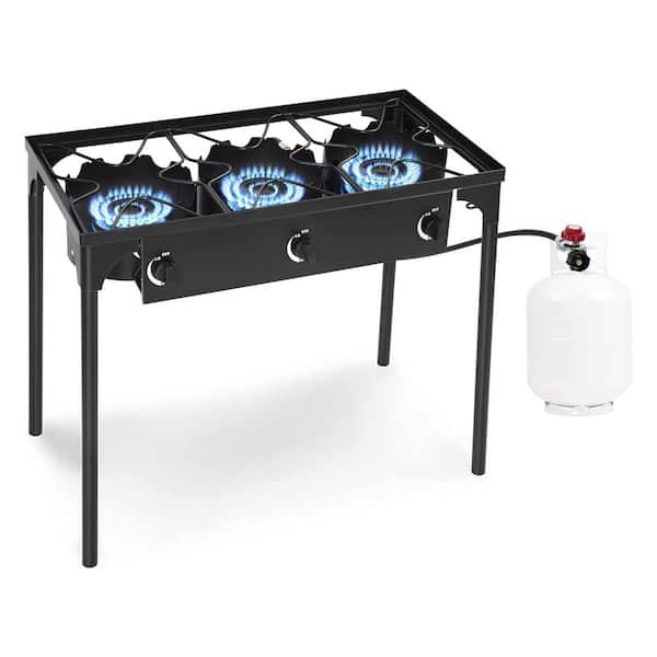 Hike Crew Cast Iron 3-Burner Outdoor Gas Stove | 225,000 BTU Portable  Propane Cooktop w/Blue Flame Control, Removable Legs, Temperature Control  Knobs
