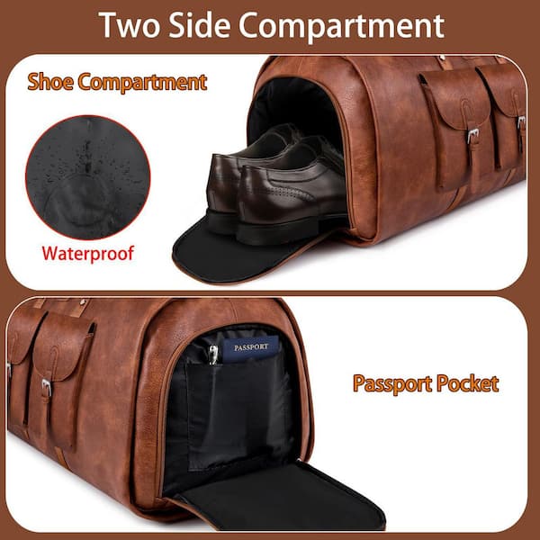 Numhew Brown Faux Leather Garment Bag for Travel, Convertible