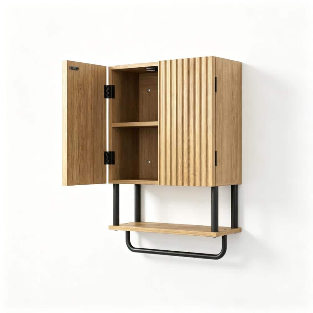 "7.67""D x 15.35""W x 22.32""H Oak Wood Wall Mount Medicine Cabinets with Towel Bar and Adjustable Shelf in Oak" price history on PriceWatchPro