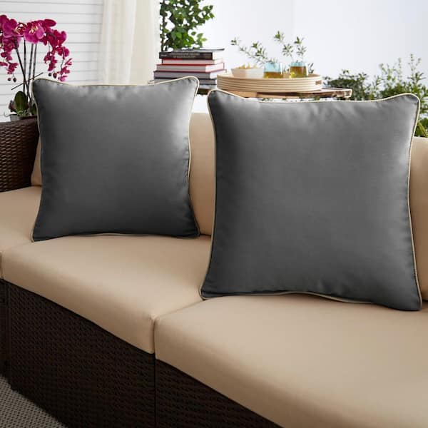 SORRA HOME Charcoal Grey/Ivory Outdoor Corded Throw Pillows (2