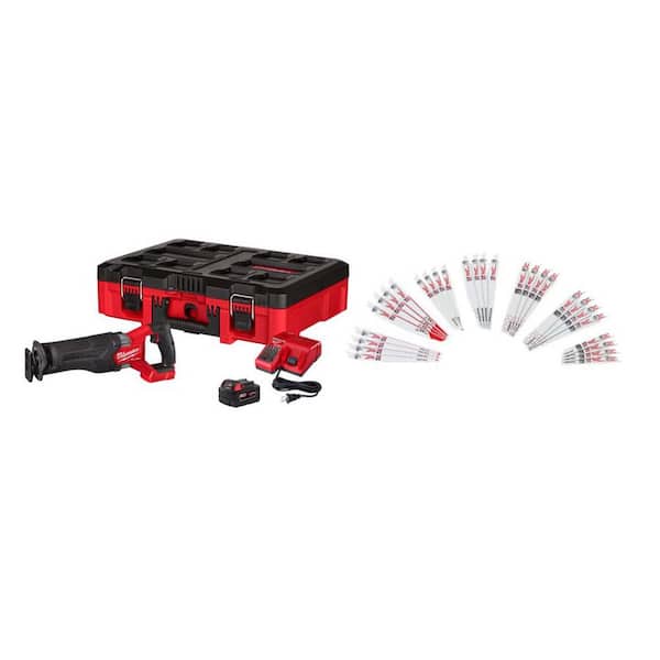 M18 FUEL 18V Brushless SAWZALL w/ PACKOUT Box, 5. 0Ah Battery, Charger with SAWZALL 32-Pc Blade Set