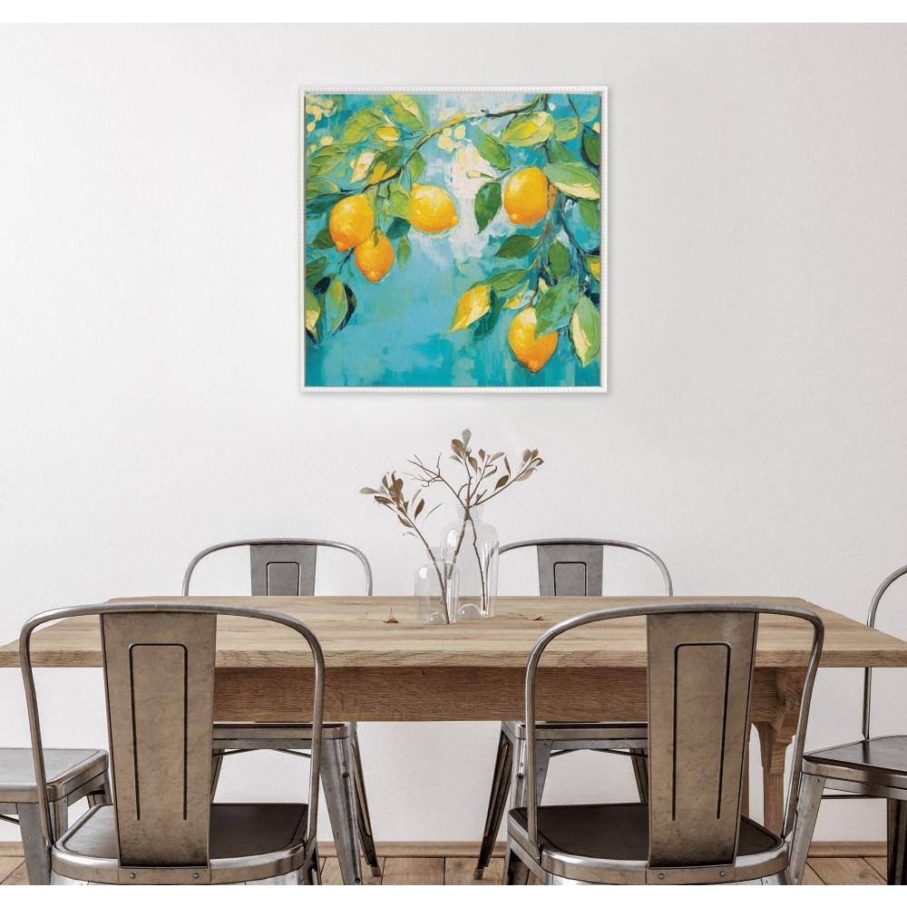Beaded White Framed Lemon Tree Canvas Wall Art, 30x30