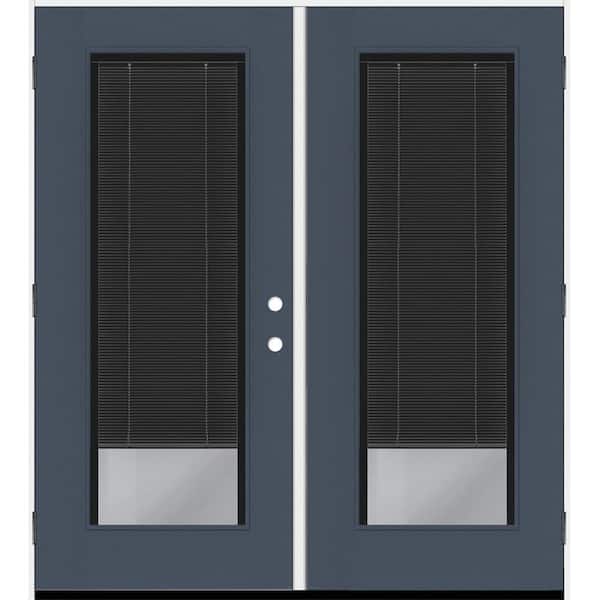Legacy 72 in. x 80 in. Full Lite Clear Glass NoirMiniblind Dark Denim RHOS Fiberglass Retro Patio Door with 4 in. Jamb