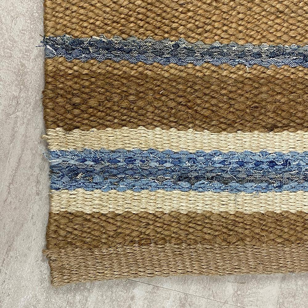 Handmade Blue and Beige Cotton Striped 5' x 7' Rug