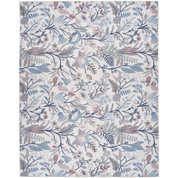 Nourison Washables Ivory Multicolor 6 ft. x 9 ft. Botanical Traditional Area Rug