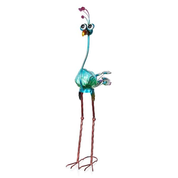 Alpine Corporation Solar Metal Blue Peacock and Glass Body with LED