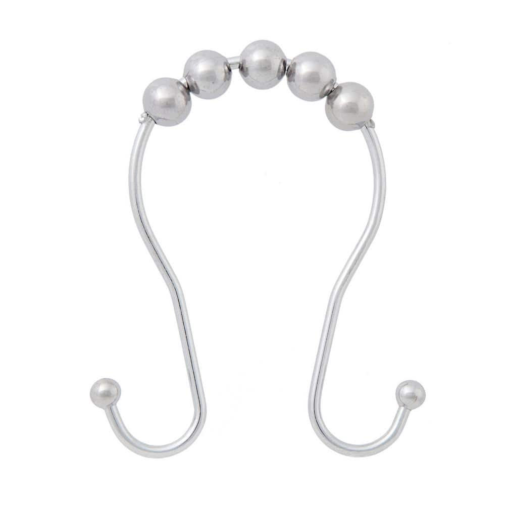 UPC 042437000079 product image for Metal Beaded Roller Shower Curtain Double Hooks in Chrome (Set of 12) | upcitemdb.com