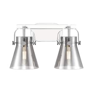 Pilaster II Cone 17 in. 2-Light Polished Chrome Vanity Light with Glass Shade