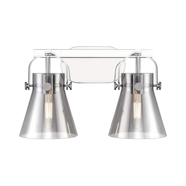 Innovations Pilaster II Cone 17 in. 2-Light Polished Chrome Vanity Light with Glass Shade