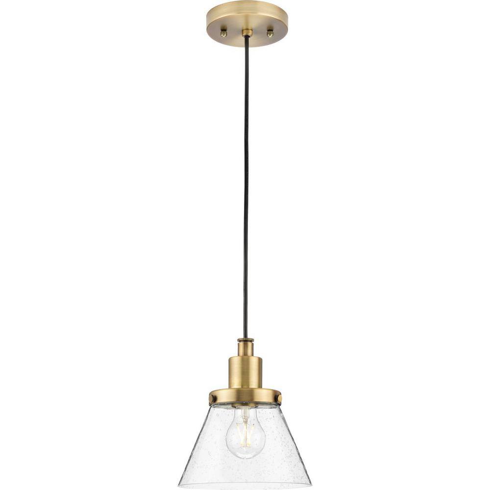 Hinton Vintage Brass Pendant Light with Seeded Glass Shade