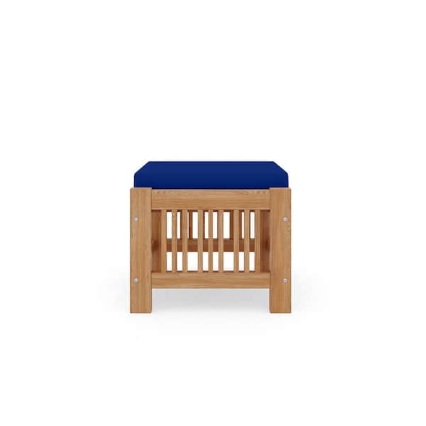 Unbranded Sylvie Teak Outdoor Ottoman with Sunbrella True Blue Cushions