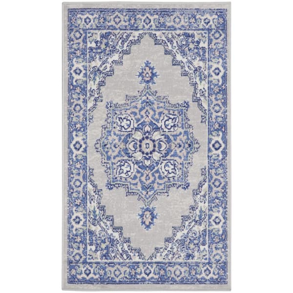 3 ft. x 5 ft. Gray and Blue Medallion Area Rug