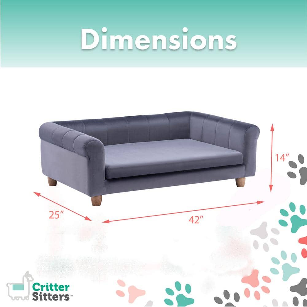 Elegant Gray Faux-Velvet Elevated Dog Bed with Wood Legs
