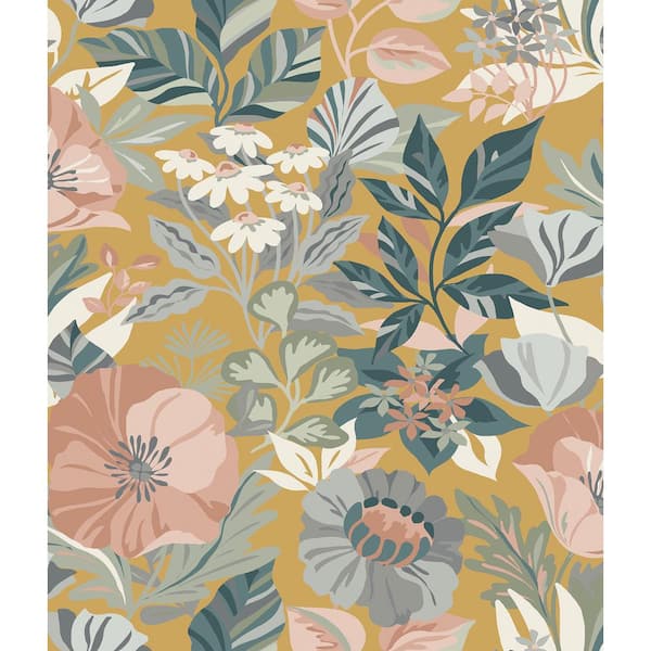 Poppy Fields Mustard Peel and Stick Wallpaper