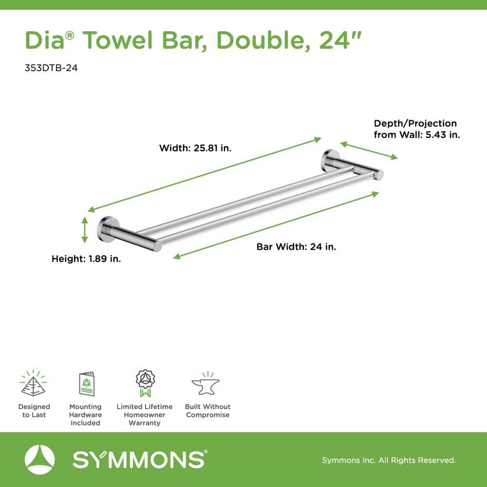 Dia 24" Polished Chrome Wall Mounted Double Towel Bar