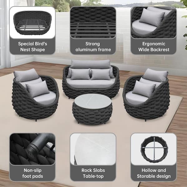TWT Bird's Nest 4-Piece Dark Gray Aluminum Waterproof Hand-Woven