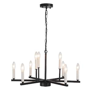 9-Light Black and White Candle Chandelier for Kitchen Island with no Bulbs Included
