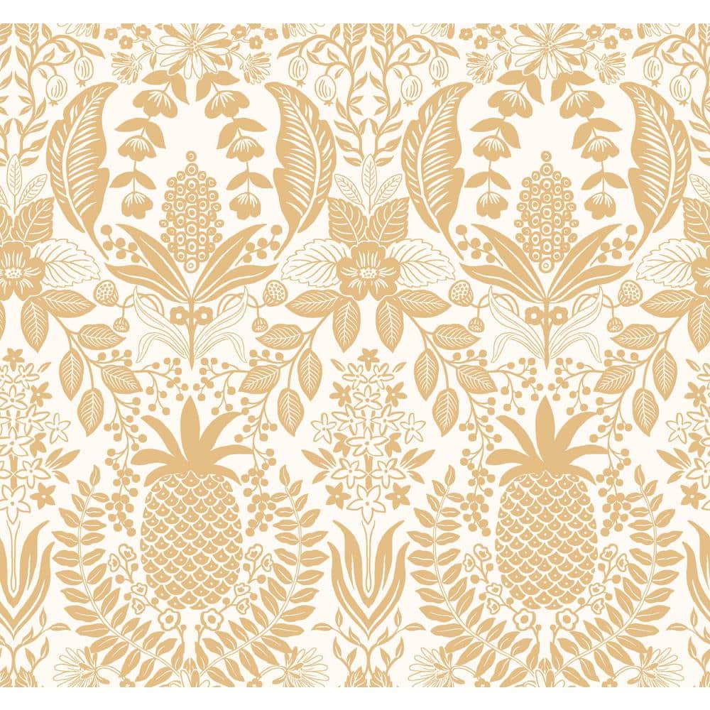 Gold and White Non-Pasted Washable Damask Wallpaper