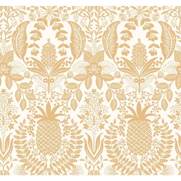 RIFLE PAPER CO. Pineapple Damask Gold Metallic Non-Pasted Wallpaper