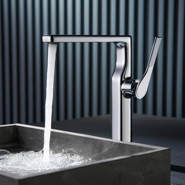 Single Handle Single Hole Bathroom Faucet High Tall Vessel Sink Faucet in Polished Chrome