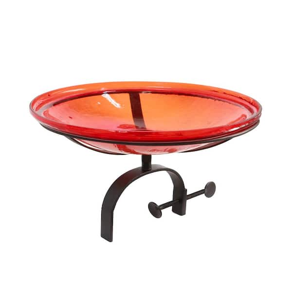 Achla Designs 14 in. Dia Red Reflective Crackle Glass Birdbath Bowl with Over Rail Bracket