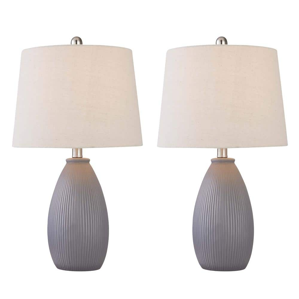 Maxax Sacramento 22.25 in. Gray Ceramic Dimmable Table Lamp with Teal ...