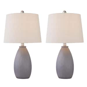 Sacramento 22.25 in. Gray Ceramic Dimmable Table Lamp with Teal